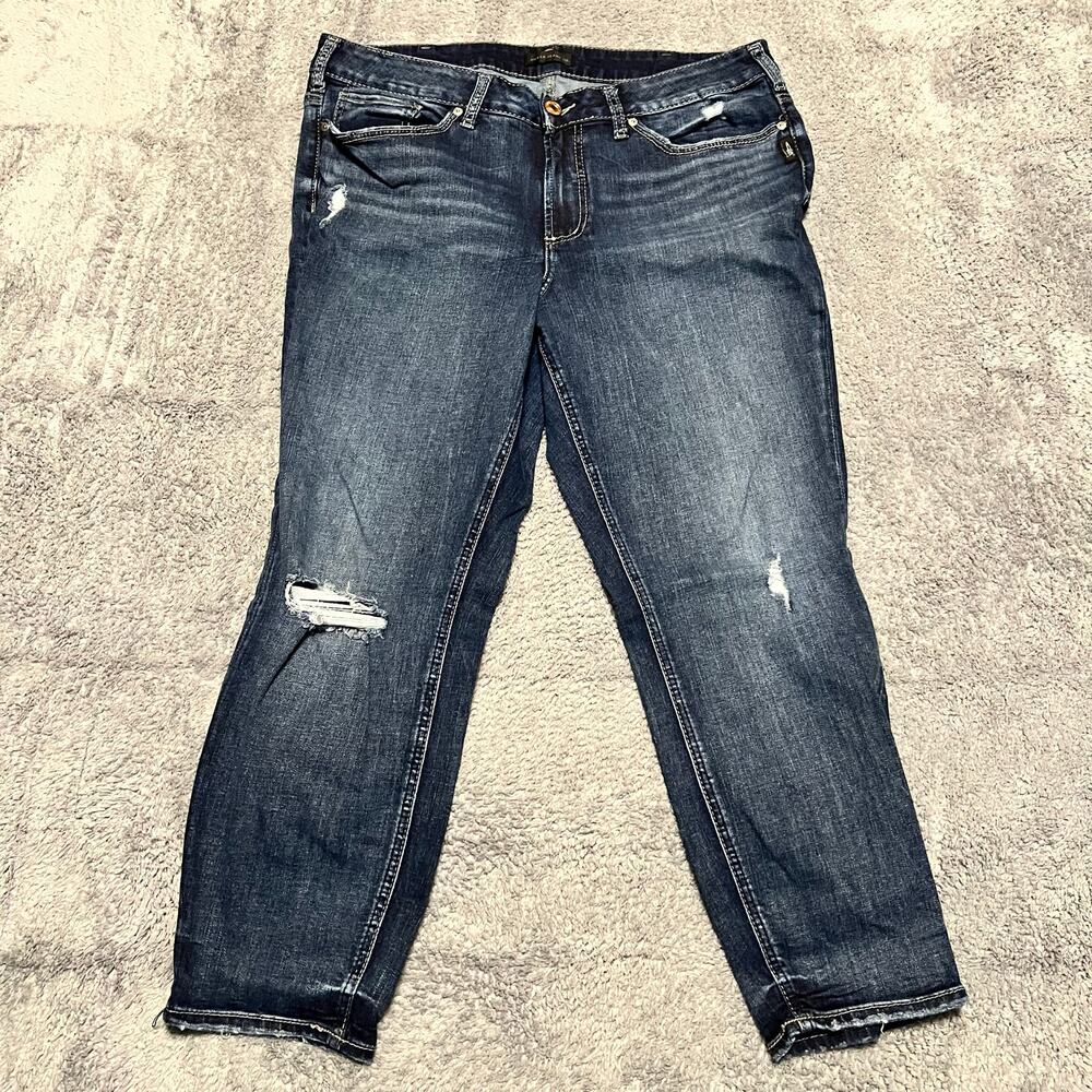 Silver Jeans Womens 18 Avery Skinny Crop Distressed Blue Denim Pants